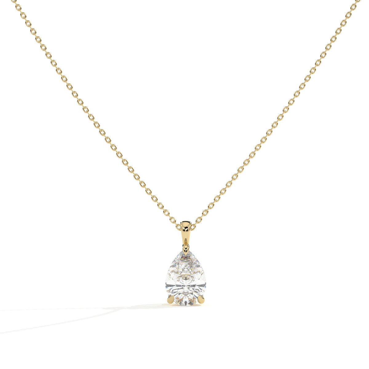 Perla Solitär-Halskette mit Labordiamanten im Tropfenschliff aus 585 Gelbgold, Vorderansicht