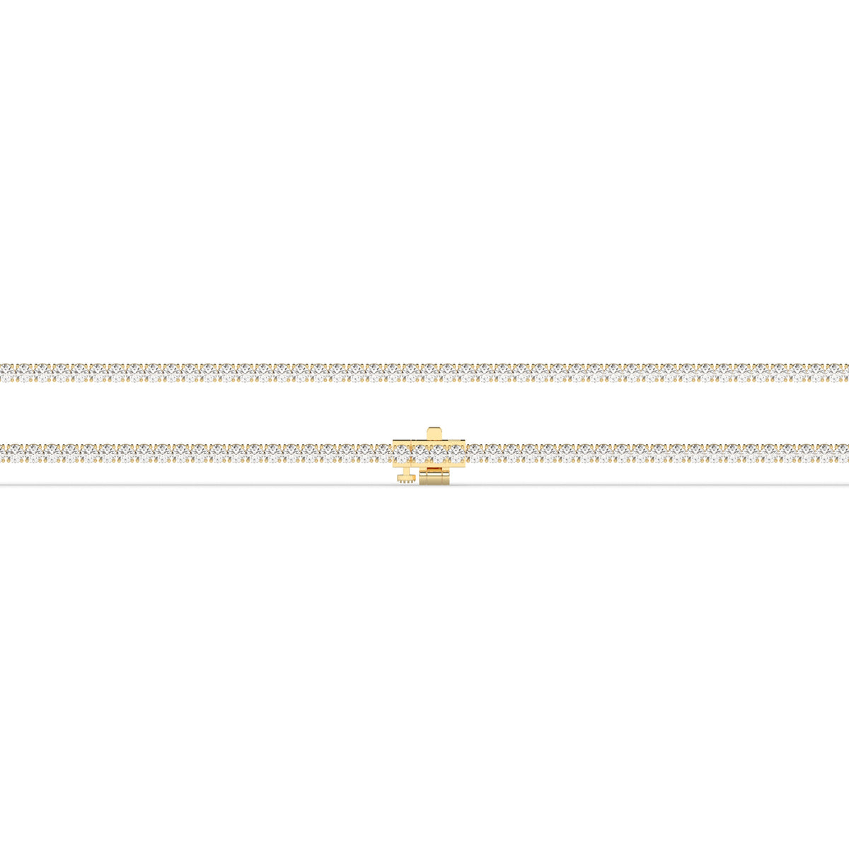 Pia Tennisarmband mit Labordiamanten im Brillantschliff aus 585 Gelbgold, flach liegend, volle Länge
