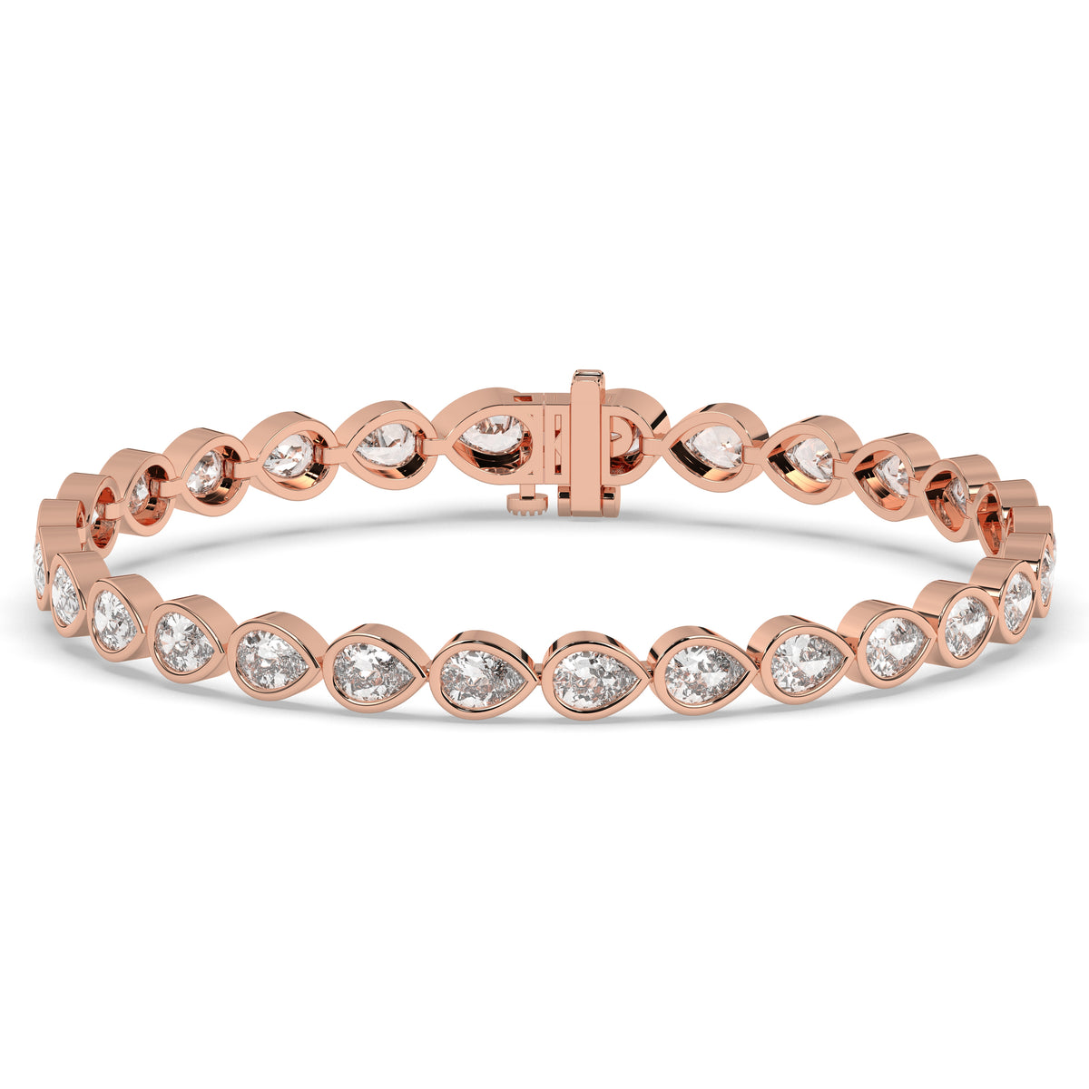 Rina Tennisarmband mit Labordiamanten im Tropfenschliff mit Zargenfassung aus 585 Roségold, Vorderansicht