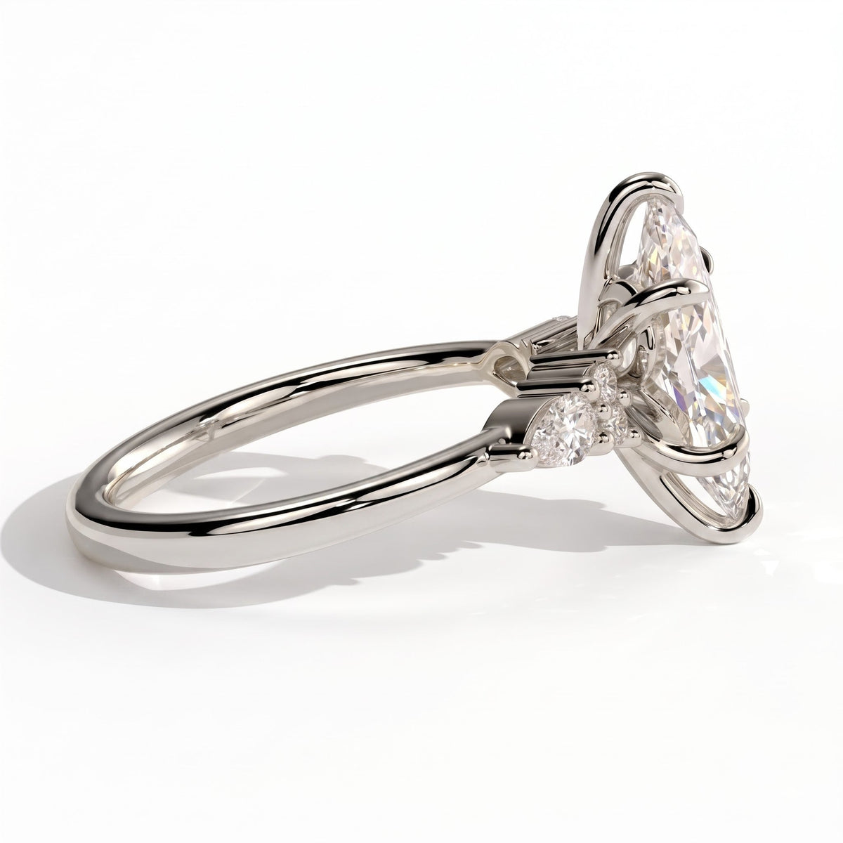 Marquise lab-grown diamond halo engagement ring in 950 platinum, detail view