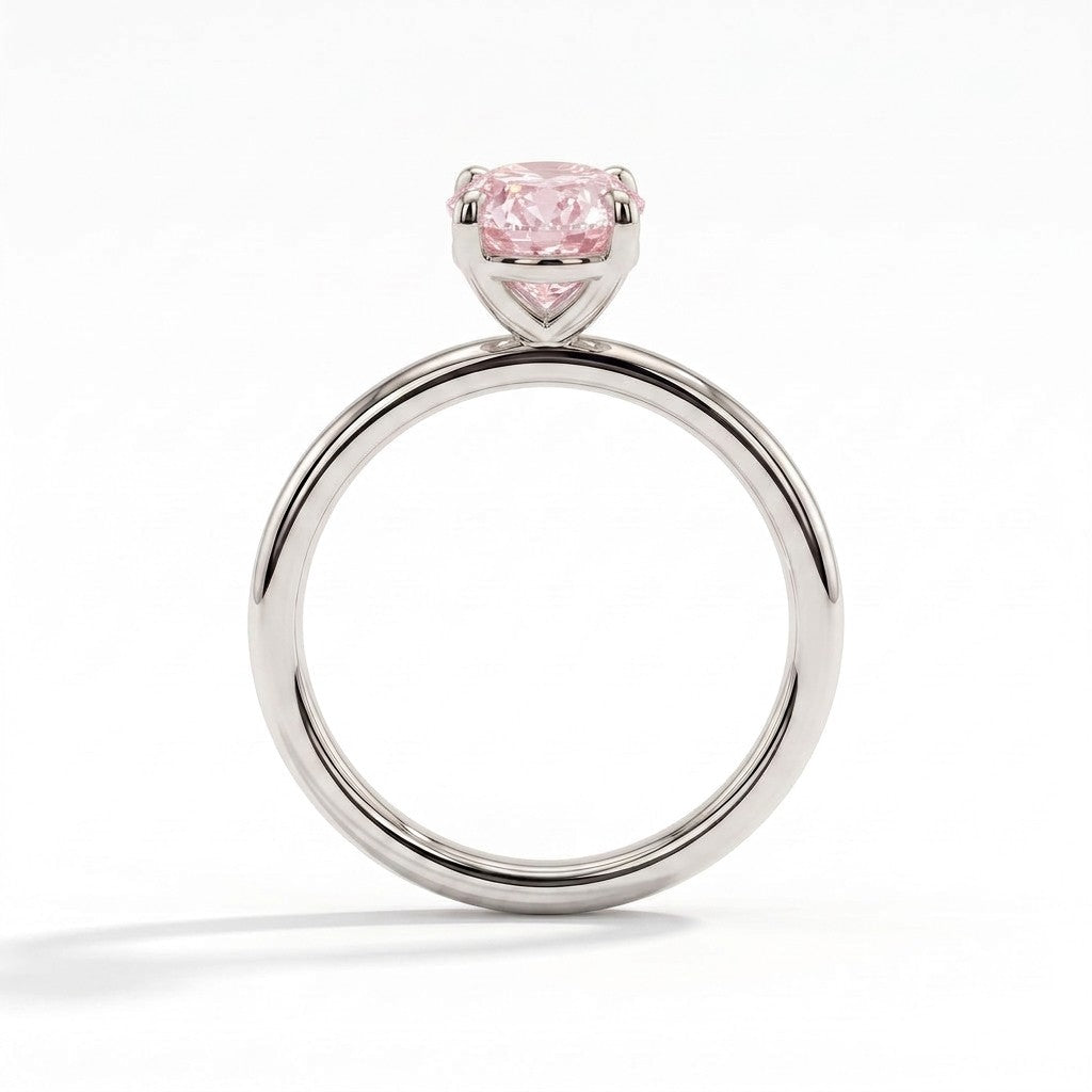 Fancy Vivid Pink oval lab-grown diamond solitaire engagement ring in 950 platinum, side profile