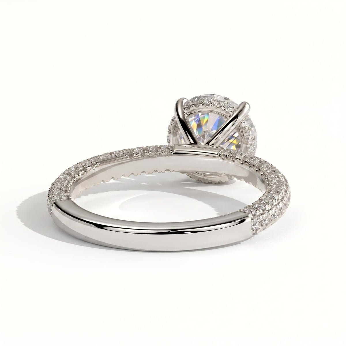 Round lab-grown diamond halo engagement ring in 950 platinum, detail view