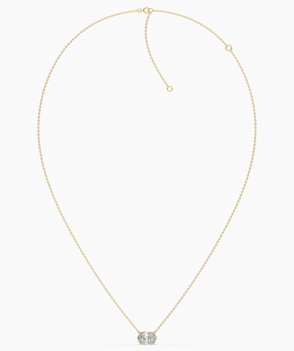 Noelia Solitär-Halskette mit quer gefasstem ovalem Labordiamanten aus 585 Gelbgold, ausgelegte Kette mit Verschluss 