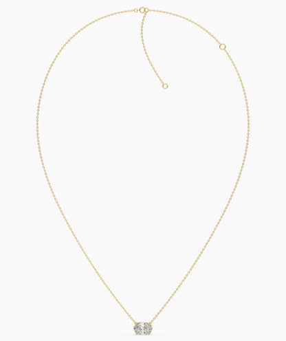 Noelia Solitär-Halskette mit quer gefasstem ovalem Labordiamanten aus 585 Gelbgold, ausgelegte Kette mit Verschluss 
