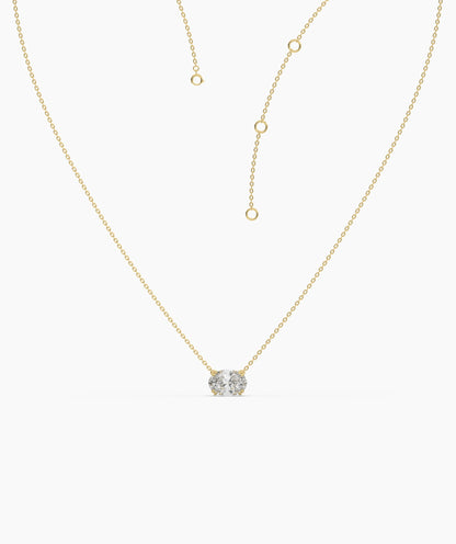Noelia Solitär-Halskette mit quer gefasstem ovalem Labordiamanten aus 585 Gelbgold, Detail der verstellbaren Kette 