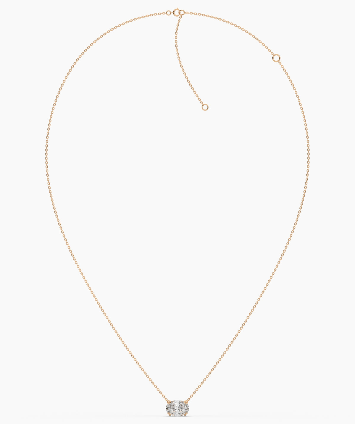 Noelia Solitär-Halskette mit quer gefasstem ovalem Labordiamanten aus 585 Roségold, ausgelegte Kette mit Verschluss 