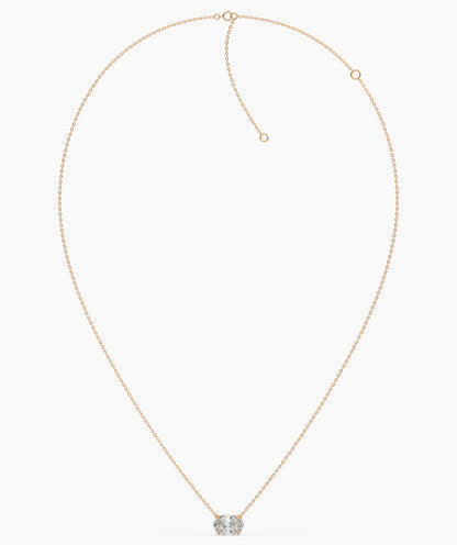 Noelia Solitär-Halskette mit quer gefasstem ovalem Labordiamanten aus 585 Roségold, ausgelegte Kette mit Verschluss 