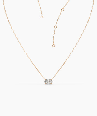 Noelia Solitär-Halskette mit quer gefasstem ovalem Labordiamanten aus 585 Roségold, Detail der verstellbaren Kette 