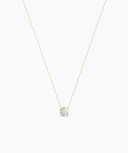 Elodie round lab-grown diamond solitaire pendant necklace in 14K (585) yellow gold, full necklace view 