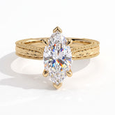 Marquise lab-grown diamond vintage solitaire engagement ring with engraved wheat band in 14K (585) yellow gold, front view 