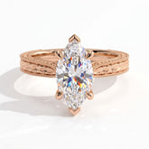 Marquise lab-grown diamond vintage solitaire engagement ring with engraved wheat band in 14K (585) rose gold, front view 