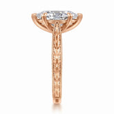 Marquise lab-grown diamond vintage solitaire engagement ring with engraved wheat band in 14K (585) rose gold, side view 