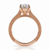 Marquise lab-grown diamond vintage solitaire engagement ring with engraved wheat band in 14K (585) rose gold, profile view showing the gallery 