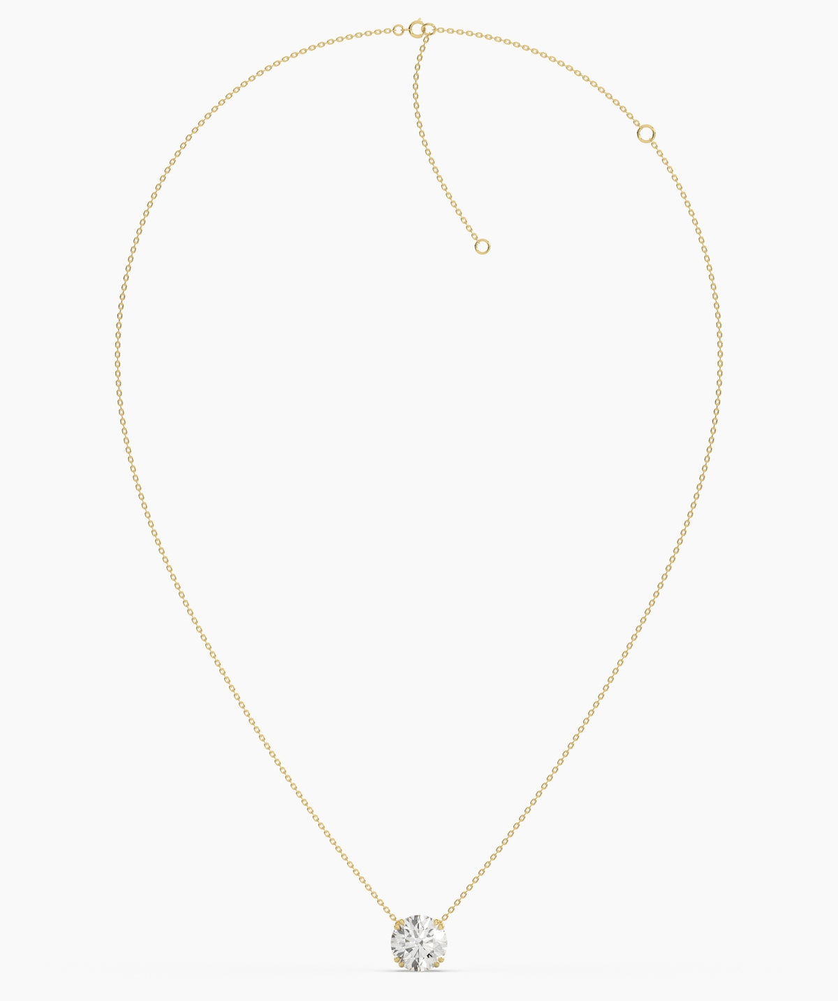 Elodie round lab-grown diamond solitaire pendant necklace in 14K (585) yellow gold, chain laid out with clasp 