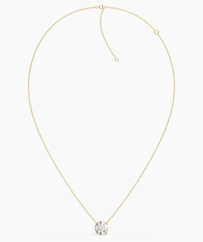 Elodie round lab-grown diamond solitaire pendant necklace in 14K (585) yellow gold, chain laid out with clasp 