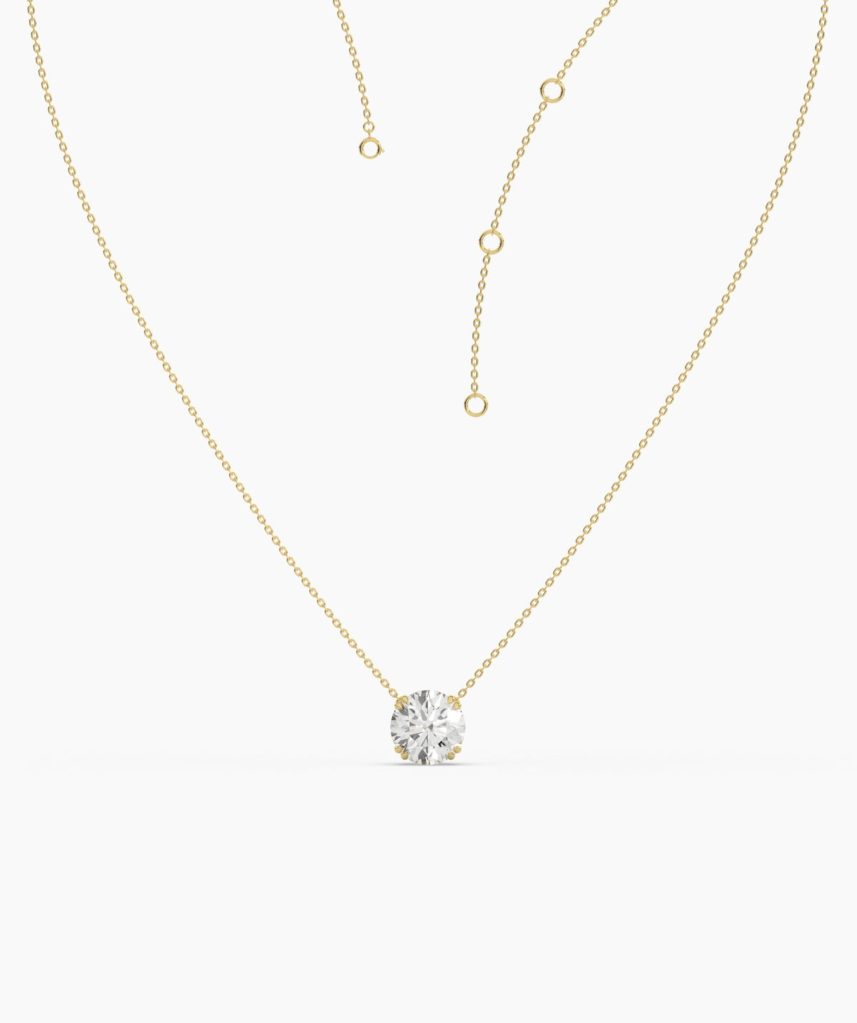 Elodie round lab-grown diamond solitaire pendant necklace in 14K (585) yellow gold, adjustable chain detail 