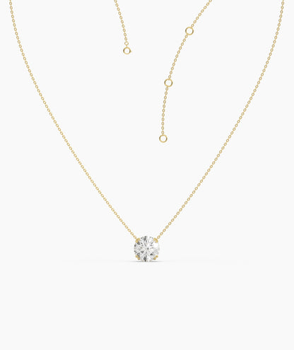 Elodie round lab-grown diamond solitaire pendant necklace in 14K (585) yellow gold, adjustable chain detail 