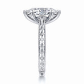 Marquise lab-grown diamond vintage solitaire engagement ring with engraved wheat band in 18K (750) white gold, side view 