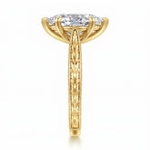 Marquise lab-grown diamond vintage solitaire engagement ring with engraved wheat band in 18K (750) yellow gold, side view 