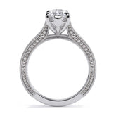 Marquise lab-grown diamond vintage solitaire engagement ring with engraved wheat band in 18K (750) white gold, profile view showing the gallery 