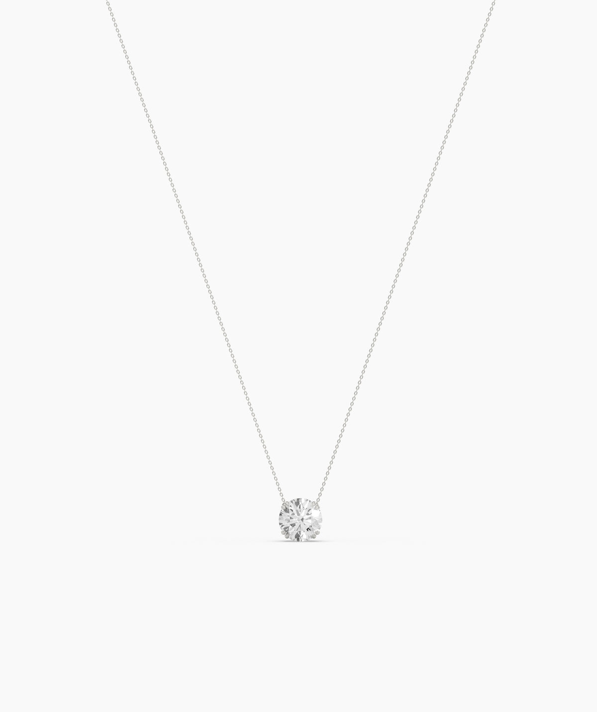 Elodie round lab-grown diamond solitaire pendant necklace in 14K (585) white gold, full necklace view 