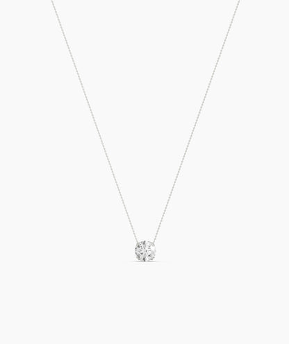 Elodie round lab-grown diamond solitaire pendant necklace in 14K (585) white gold, full necklace view 