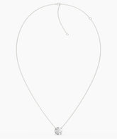 Elodie round lab-grown diamond solitaire pendant necklace in 14K (585) white gold, chain laid out with clasp 