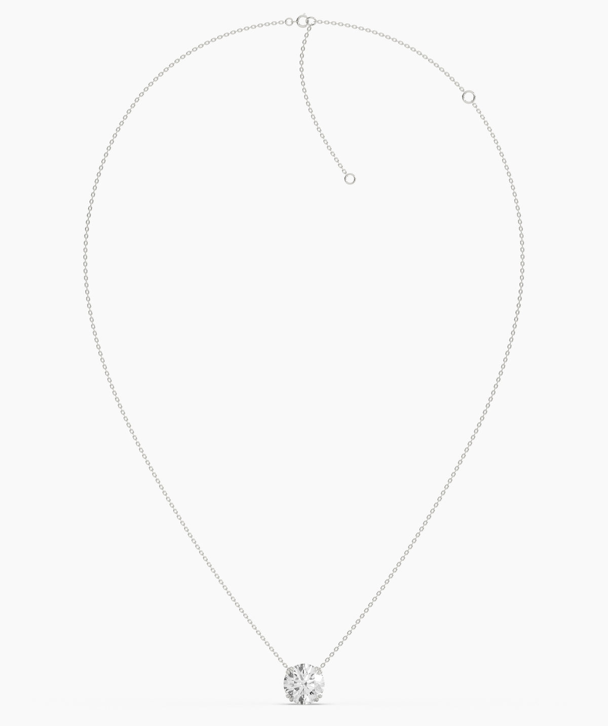 Elodie round lab-grown diamond solitaire pendant necklace in 14K (585) white gold, chain laid out with clasp 