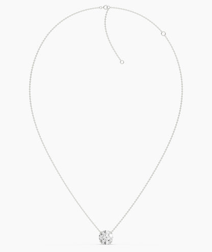 Elodie round lab-grown diamond solitaire pendant necklace in 14K (585) white gold, chain laid out with clasp 