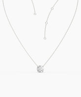 Elodie round lab-grown diamond solitaire pendant necklace in 14K (585) white gold, adjustable chain detail 