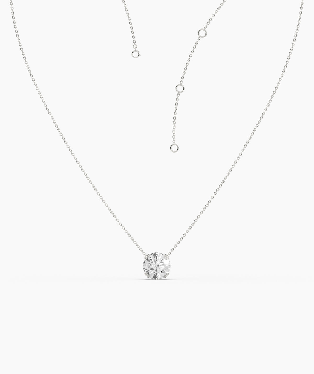 Elodie round lab-grown diamond solitaire pendant necklace in 14K (585) white gold, adjustable chain detail 