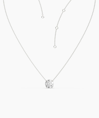 Elodie round lab-grown diamond solitaire pendant necklace in 14K (585) white gold, adjustable chain detail 