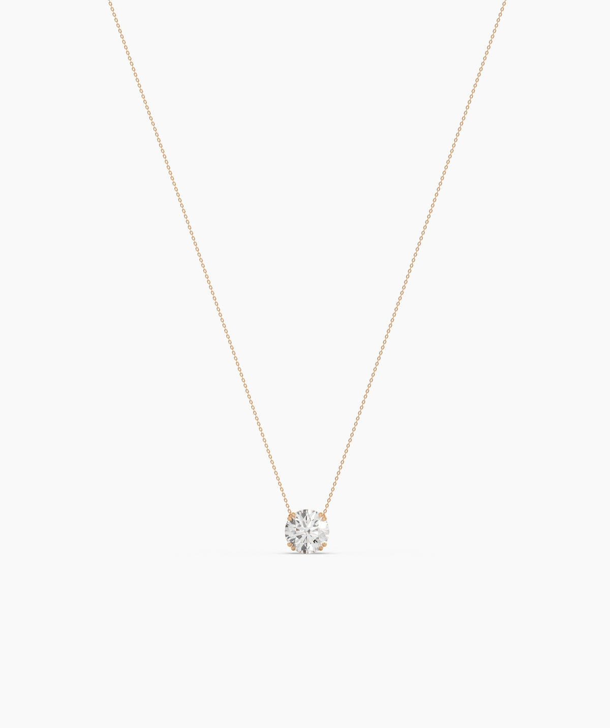 Elodie round lab-grown diamond solitaire pendant necklace in 14K (585) rose gold, full necklace view 