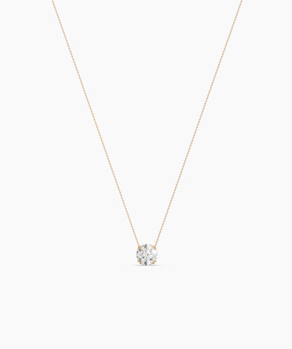 Elodie round lab-grown diamond solitaire pendant necklace in 14K (585) rose gold, full necklace view 