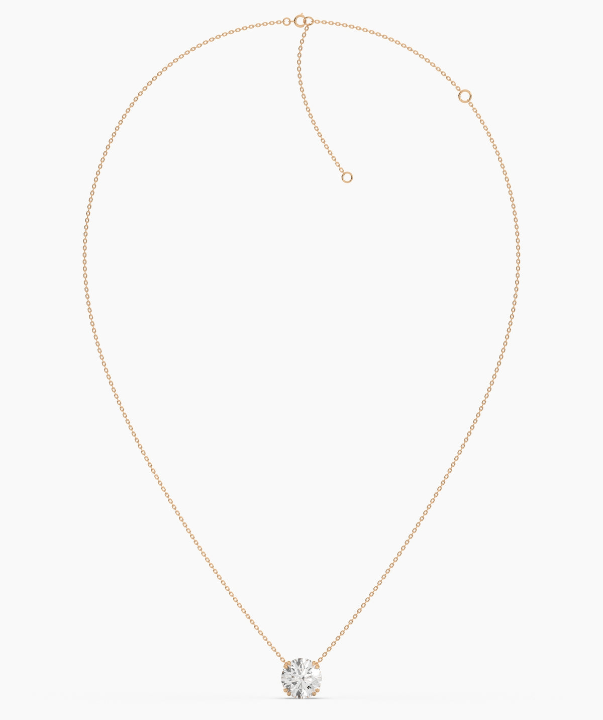 Elodie round lab-grown diamond solitaire pendant necklace in 14K (585) rose gold, chain laid out with clasp 