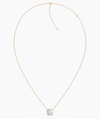 Elodie round lab-grown diamond solitaire pendant necklace in 14K (585) rose gold, chain laid out with clasp 