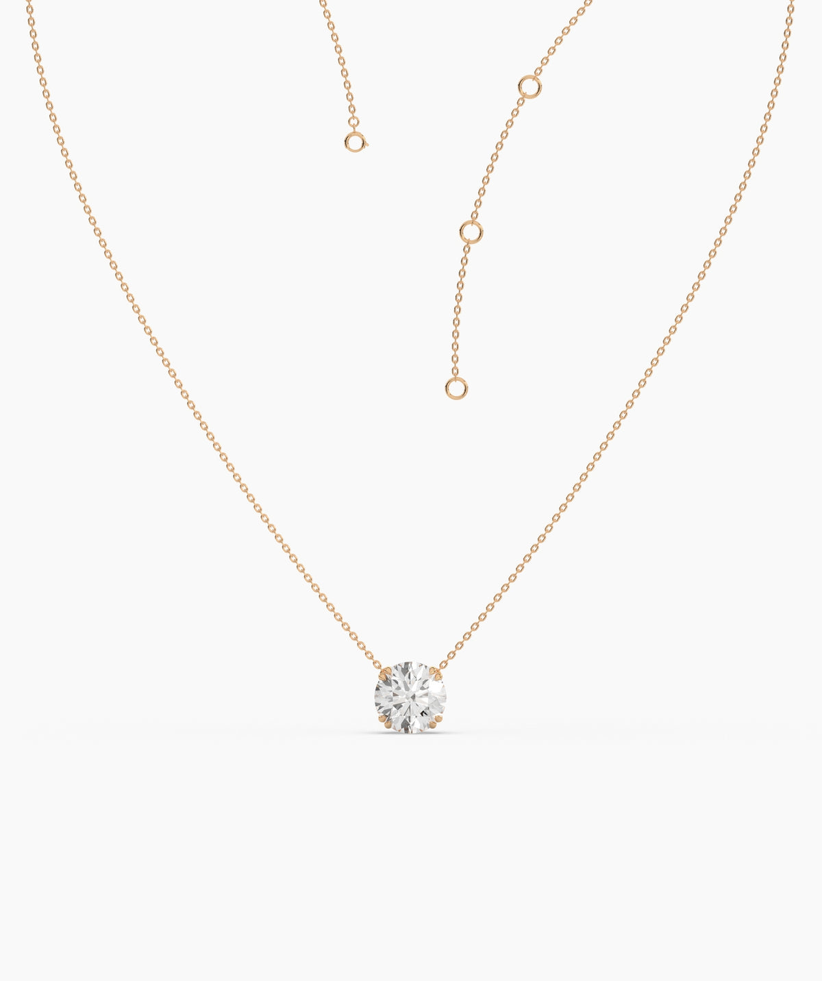 Elodie round lab-grown diamond solitaire pendant necklace in 14K (585) rose gold, adjustable chain detail 
