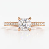 Square radiant cut lab-grown diamond engagement ring with pavé side stones in 14K (585) rose gold, front view 