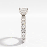 Asscher cut lab-grown diamond engagement ring with Asscher side stones in 14K (585) white gold, side view 