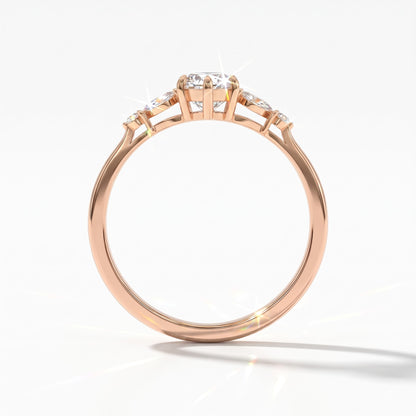 Marquise cut lab-grown diamond leaf cluster engagement ring with marquise and round accents in 14K (585) rose gold, upright profile view 