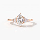 Marquise cut lab-grown diamond leaf cluster engagement ring with marquise and round accents in 14K (585) rose gold, front view 