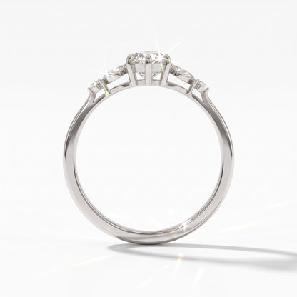 Marquise cut lab-grown diamond leaf cluster engagement ring with marquise and round accents in 14K (585) white gold, upright profile view 