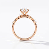 Marquise cut lab-grown diamond vine engagement ring with marquise leaf accents in 14K (585) rose gold, upright profile view 