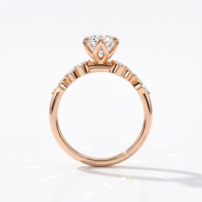 Marquise cut lab-grown diamond vine engagement ring with marquise leaf accents in 14K (585) rose gold, upright profile view 