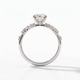 Marquise cut lab-grown diamond cluster engagement ring with marquise and round leaf accents in 14K (585) white gold, upright profile view 