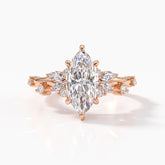 Marquise cut lab-grown diamond cluster engagement ring with marquise and round leaf accents in 14K (585) rose gold, front view 