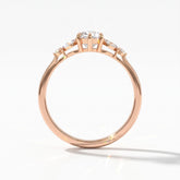 Marquise cut lab-grown diamond leaf cluster engagement ring with marquise and round accents in 18K (750) rose gold, upright profile view 