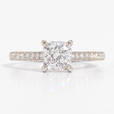Square radiant cut lab-grown diamond engagement ring with pavé side stones in 950 platinum, front view 