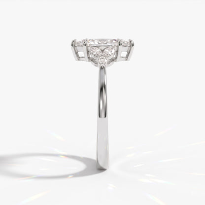 Marquise cut lab-grown diamond leaf cluster engagement ring with marquise and round accents in 950 platinum, side view 