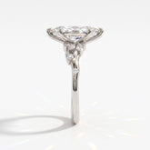 Marquise cut lab-grown diamond cluster engagement ring with marquise and round leaf accents in 950 platinum, side view 